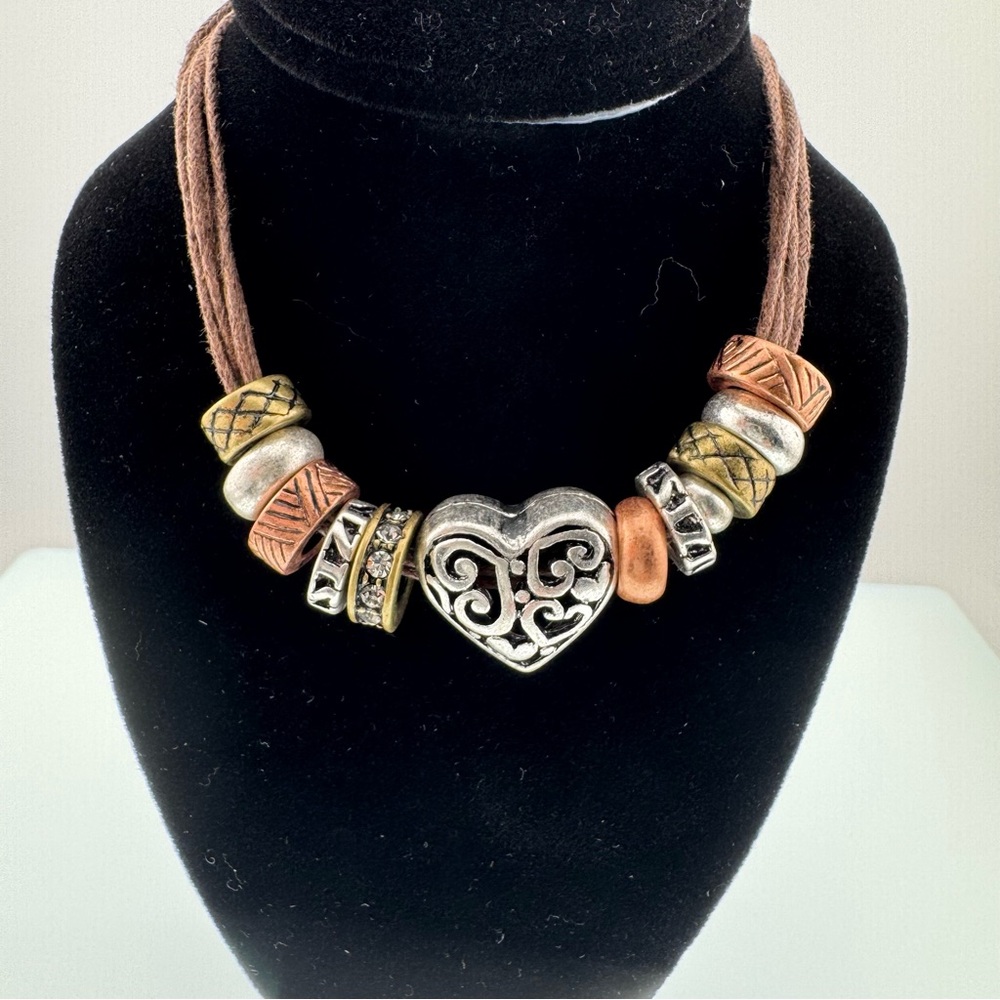 Elegant Heart Pendant Necklace with Mixed Metal Beads 9 Inch shorter